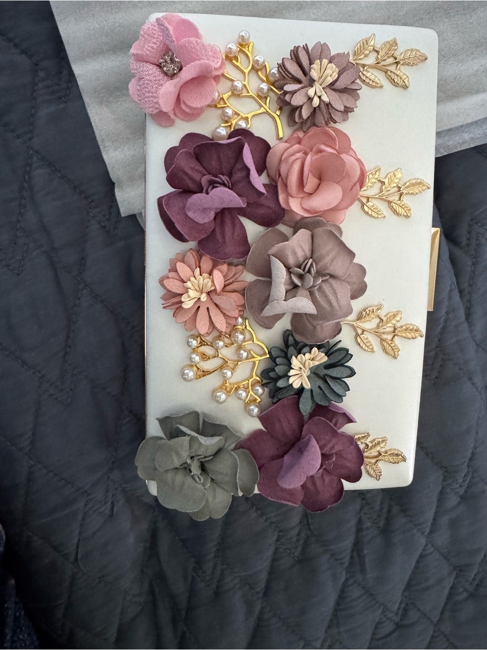 Verano Hill Floral Embellished Evening Clutch - Multi Pink Plum Taupe